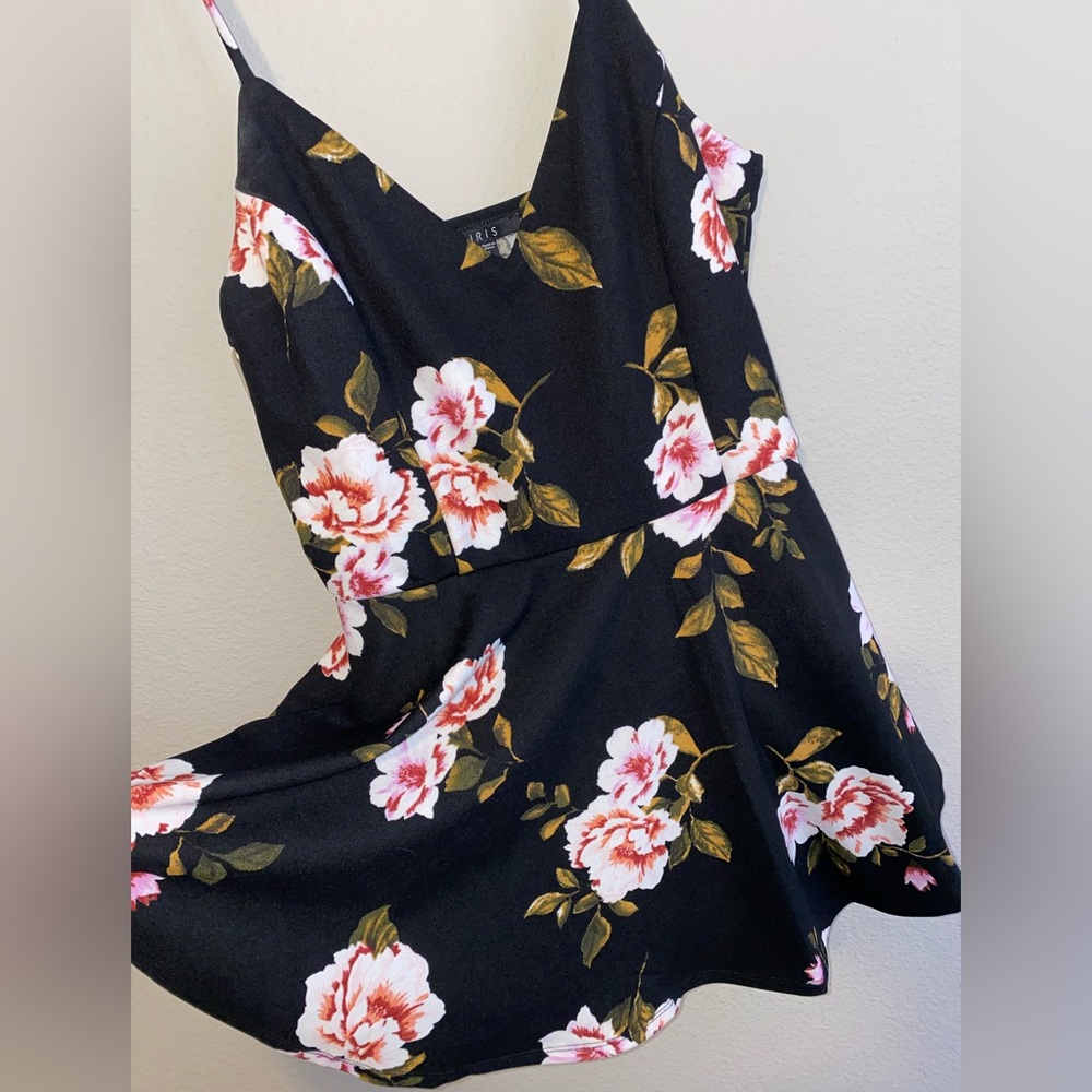 IRIS black floral V-neck romper